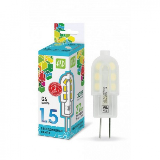 Лампа светодиодная LED-JC-standard  1.5Вт 12В G4 4000К 135Лм ASD - 1