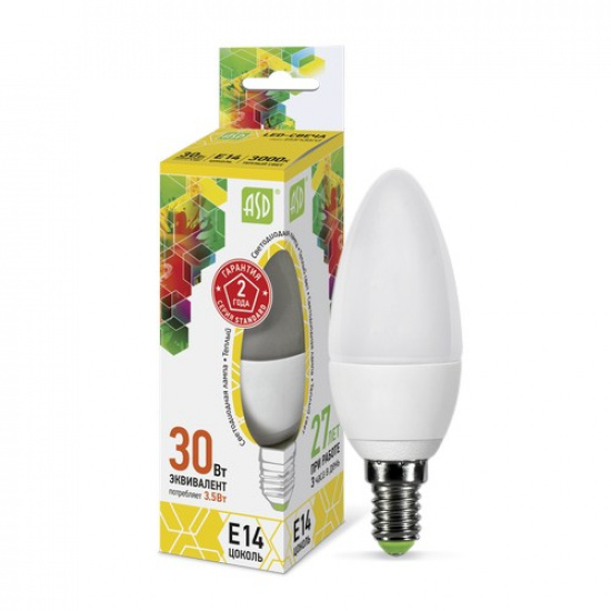 Лампа светодиодная LED-CВЕЧА-standard  3.5Вт 220В Е14 3000К 300Лм ASD - 1