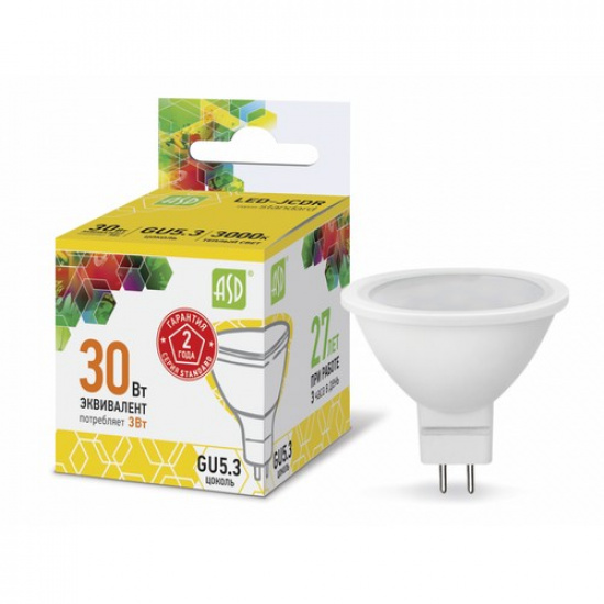 Лампа светодиодная LED-JCDR-standard  3.0Вт 160-260В GU5.3 3000К 270Лм ASD - 1