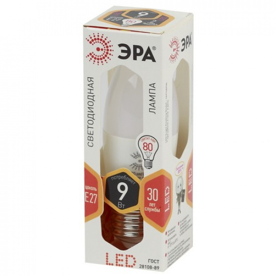 Лампочка светодиодная ЭРА STD LED B35-9W-827-E27 E27 / Е27 9Вт свеча теплый белый свет - 1