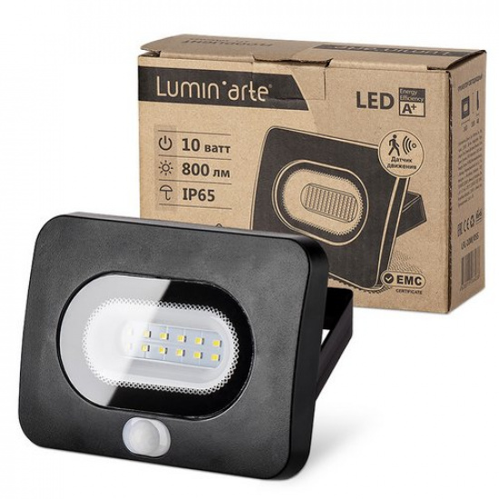Светодиодный прожектор LFL-10/05s, с датчиком движения, 5500K, 10W SMD, IP 65, цвет чёрный, слим - 1
