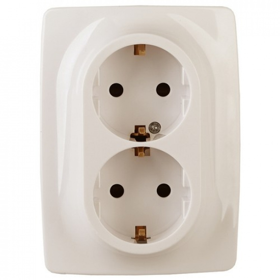 12-2116-02 ЭРА Розетка 2X2P+E Schuko, 16A-250В, IP20, винт, Эра12, слоновая кость (10/100/1600) - 1