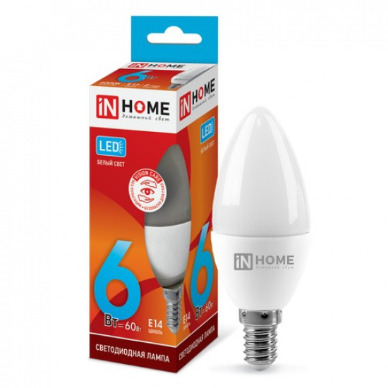 Лампа светодиодная LED-СВЕЧА-VC 6Вт 230В Е14 4000К 570Лм IN HOME - 1