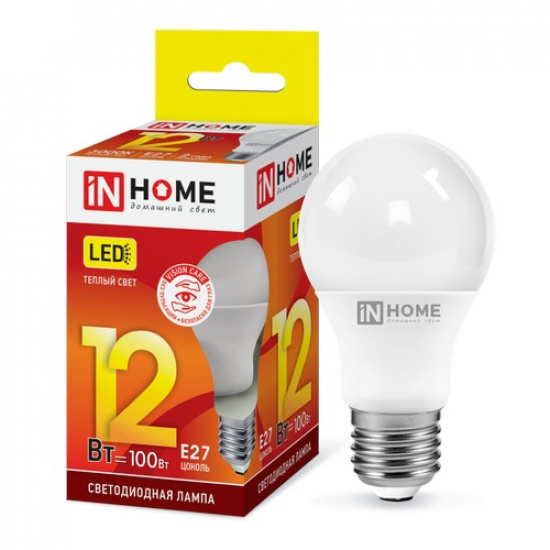 Лампа светодиодная LED-A60-VC 12Вт 230В Е27 3000К 1140Лм IN HOME - 1