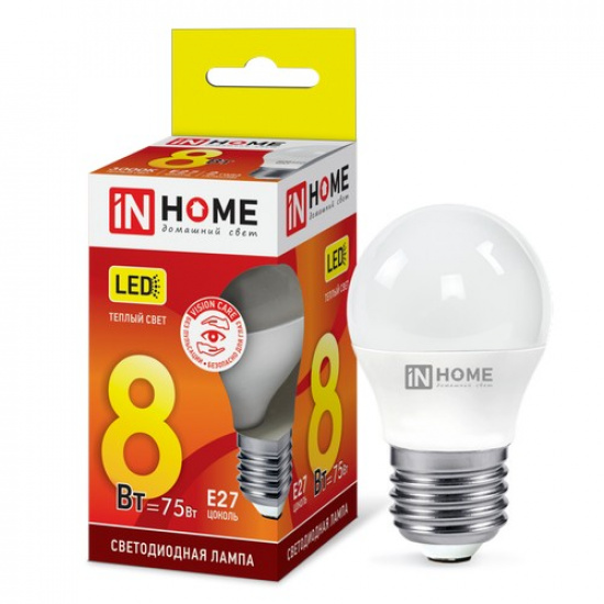 Лампа светодиодная LED-ШАР-VC 8Вт 230В Е27 3000К 760Лм IN HOME - 1