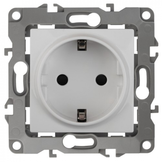 12-2002-01 ЭРА Розетка 2P+E Schuko со шторками, 16A-250В, IP20, без м.лапок, Эра12, белый (10/100/25 - 1
