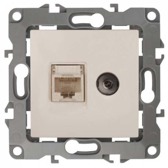 12-3110-02 ЭРА Розетка комбинированная RJ45+TV, IP20, Эра12, слоновая кость (10/100/3200) - 1