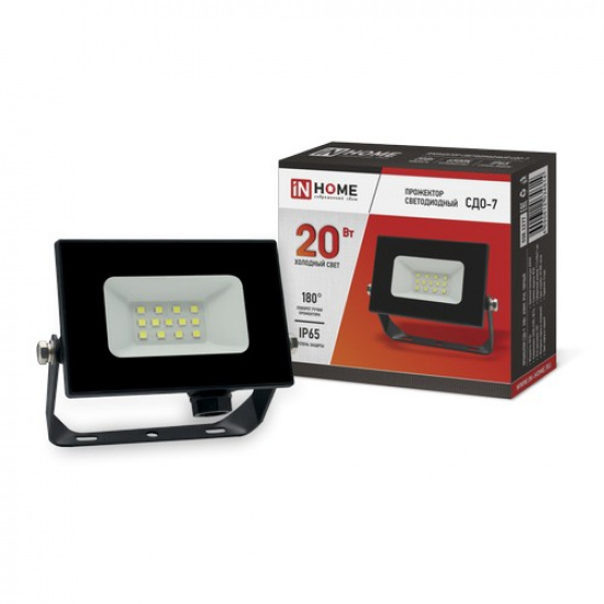 Прожектор светодиодный СДО-7 20Вт 230В 6500К IP65 черный IN HOME - 1