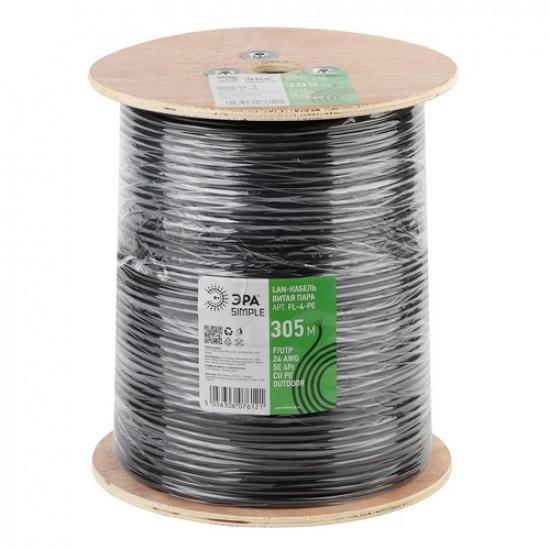 Кабель витая пара ЭРА SIMPLE F/UTP 4x2x24AWG Cat5e CU PE OUTDOOR 305 м FL-4-PE - 1