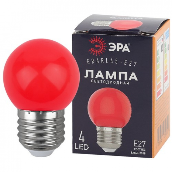 Лампочка светодиодная ЭРА STD ERARL45-E27 E27 / Е27 1Вт шар красный для белт-лайт - 1