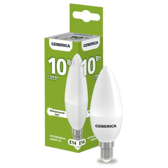 Лампа светодиодная C35 свеча 10Вт 230В 4000К E14 GENERICA - 1