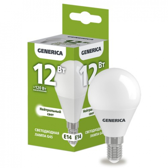 Лампа светодиодная G45 шар 12Вт 230В 4000К E14 GENERICA - 1