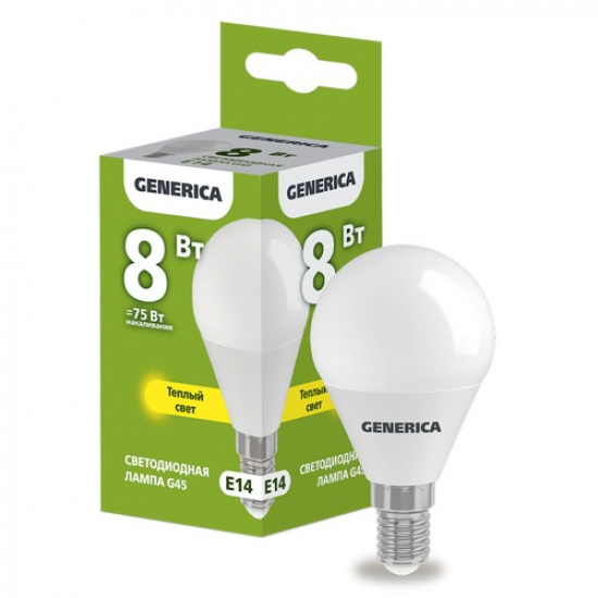 Лампа светодиодная G45 шар 8Вт 230В 3000К E14 GENERICA - 1