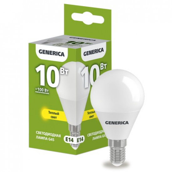 Лампа светодиодная G45 шар 10Вт 230В 3000К E14 GENERICA - 1