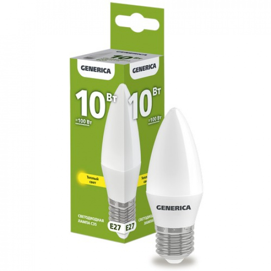 Лампа светодиодная C35 свеча 10Вт 230В 3000К E27 GENERICA - 1