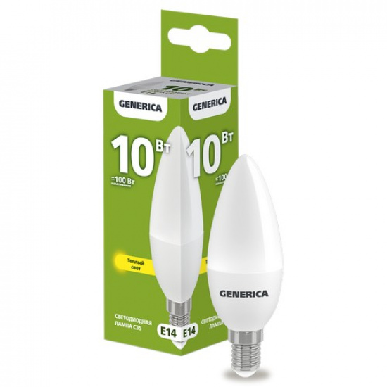 Лампа светодиодная C35 свеча 10Вт 230В 3000К E14 GENERICA - 1