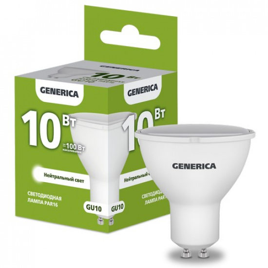 Лампа светодиодная PAR16 софит 10Вт 230В 4000К GU10 GENERICA - 1