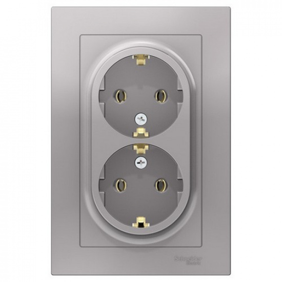 Розетка 2-я 2P+E, 16А, алюминий  ATLAS DESIGN 1034387 - 1