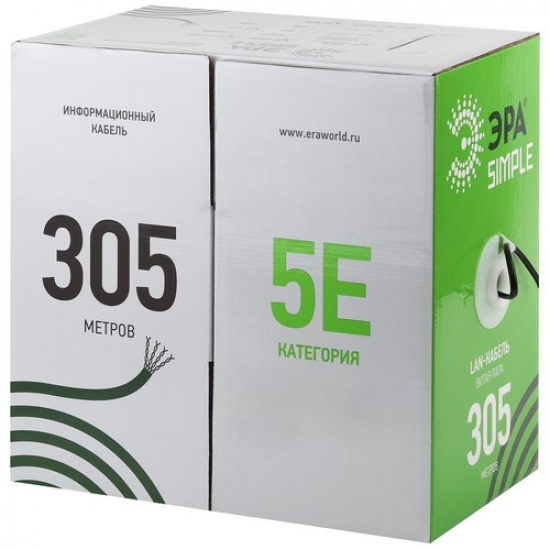 Кабель витая пара ЭРА SIMPLE U/UTP 4x2x24AWG Cat5e CU PE OUTDOOR 305м UL-4-PE - 1