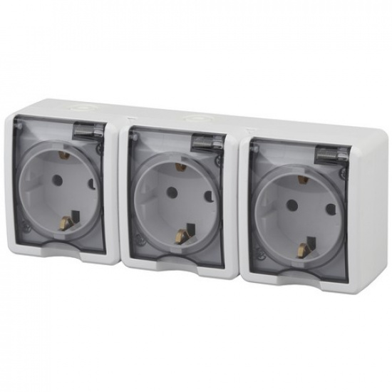 11-2405-01 ЭРА Розетка 3х2P+E IP54, 16A-250В, ОУ, Эра Эксперт, белый (5/50/900) - 1