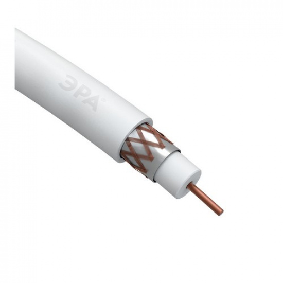 ЭРА Кабель коаксиальный RG-6U, 75 Ом, Cu/(оплётка Cu 64%), PVC, цвет белый, бухта 100 м (4/96) - 1
